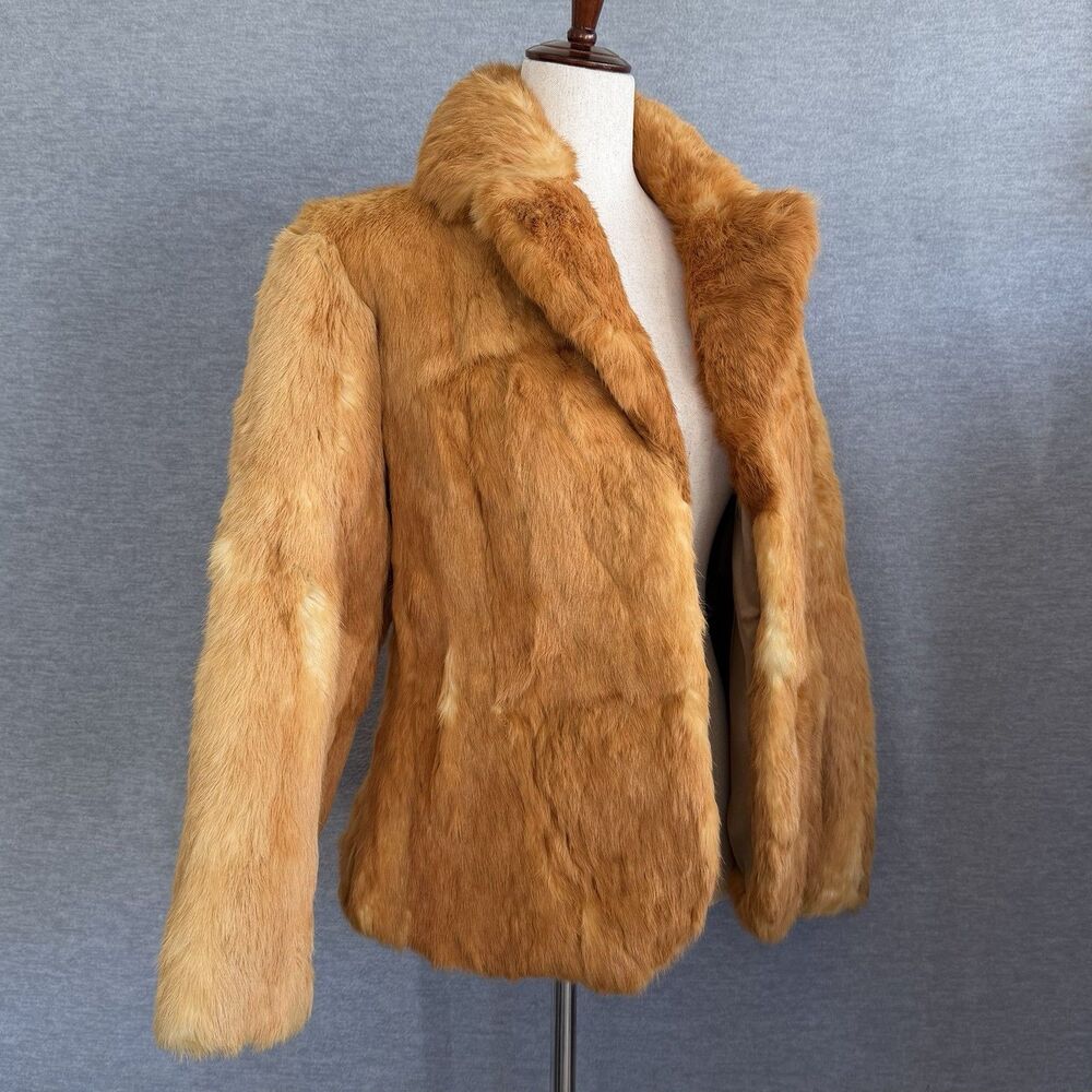 Dino Ricco Vintage Rabbit Fur Coat Jacket Womens S Collared Golden Blonde Honey - Picture 3 of 15